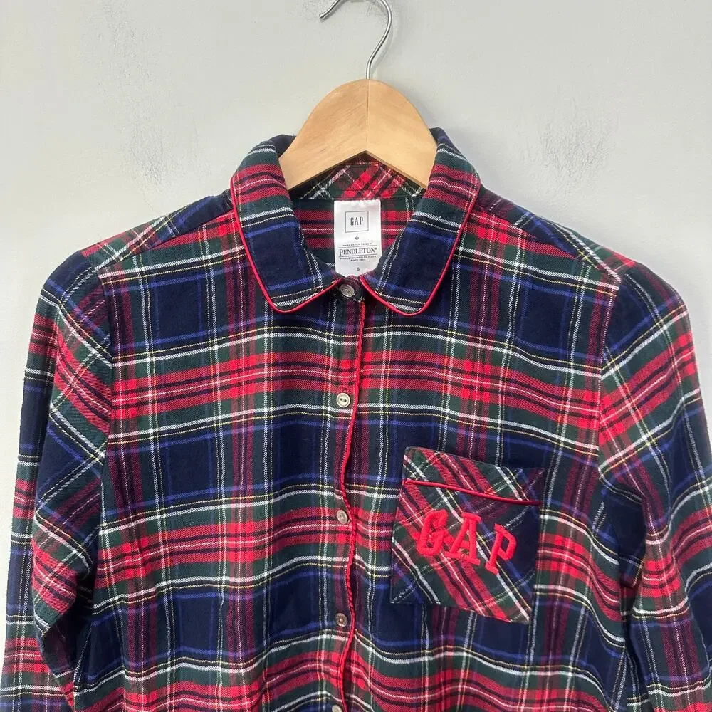 Gap X Pendleton Pajama Top Womens Small Red Tartan Plaid Flannel Classic Lounge
